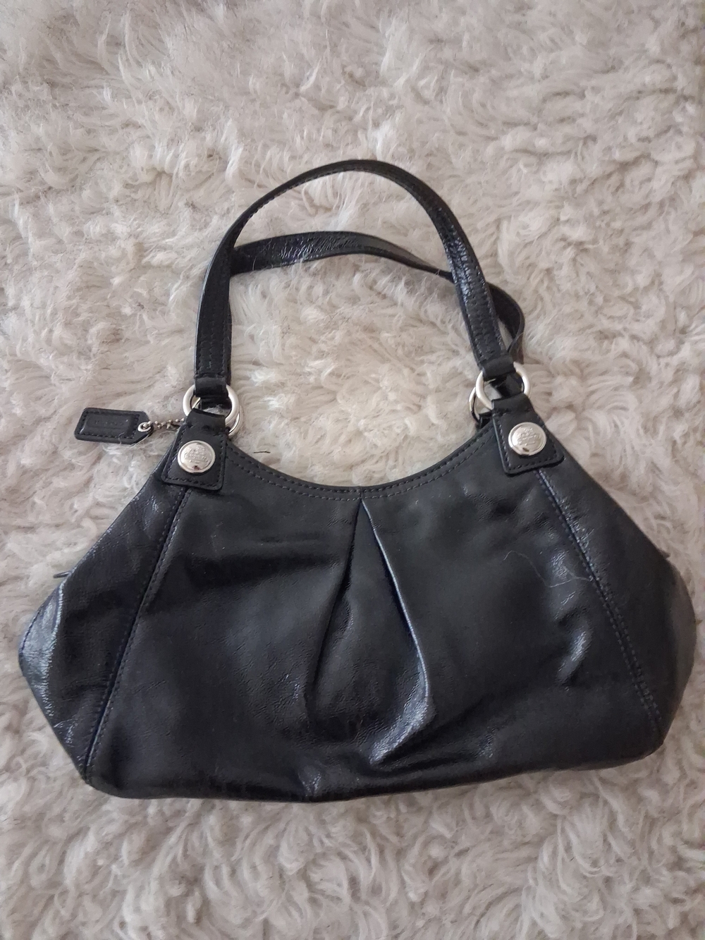 Coach Black Leather Shoulder Bag with Silver Hardware